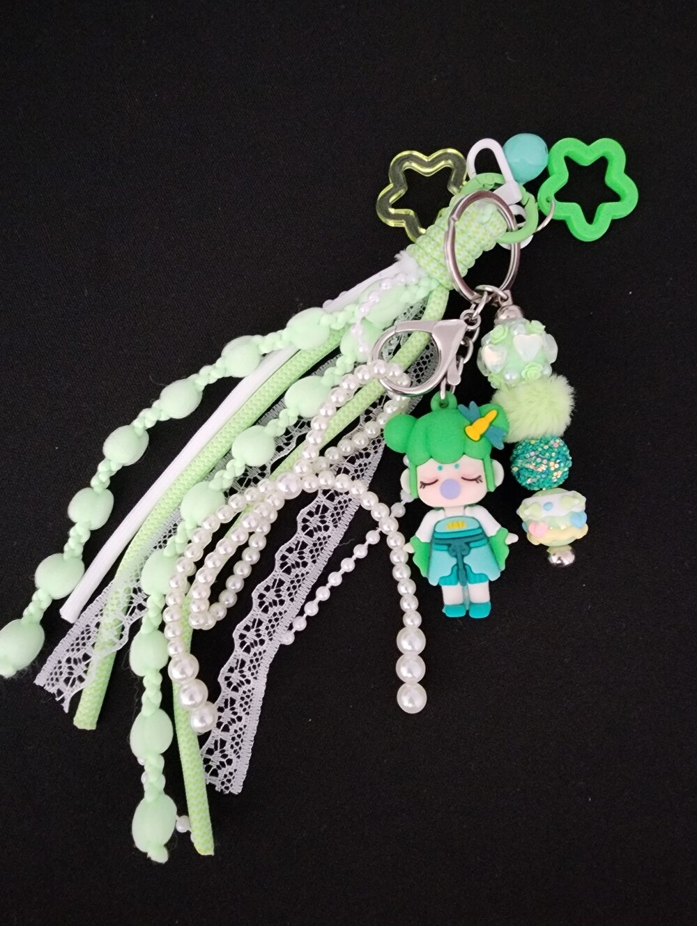 Inspired Cute Green Character Tassel Keychain for Any Style Of Bags.